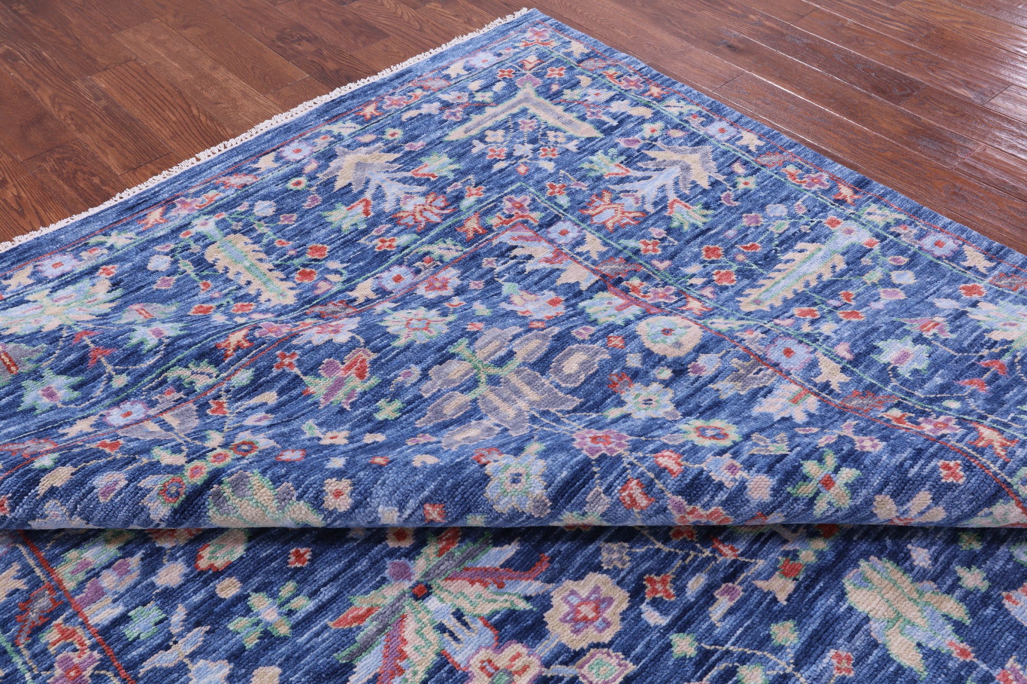 Blue Turkish Oushak Hand Knotted Wool Rug - 9' 0" X 11' 11" - Golden Nile