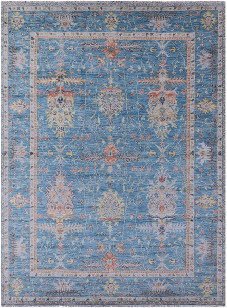 Blue Turkish Oushak Hand Knotted Wool Rug - 10' 1" X 13' 11" - Golden Nile