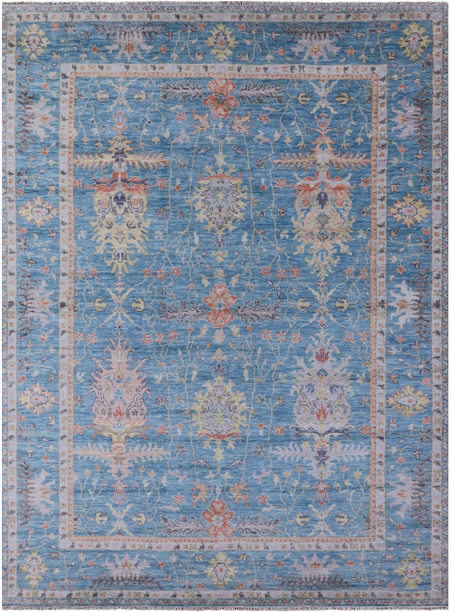 Blue Turkish Oushak Hand Knotted Wool Rug - 10' 1" X 13' 11" - Golden Nile