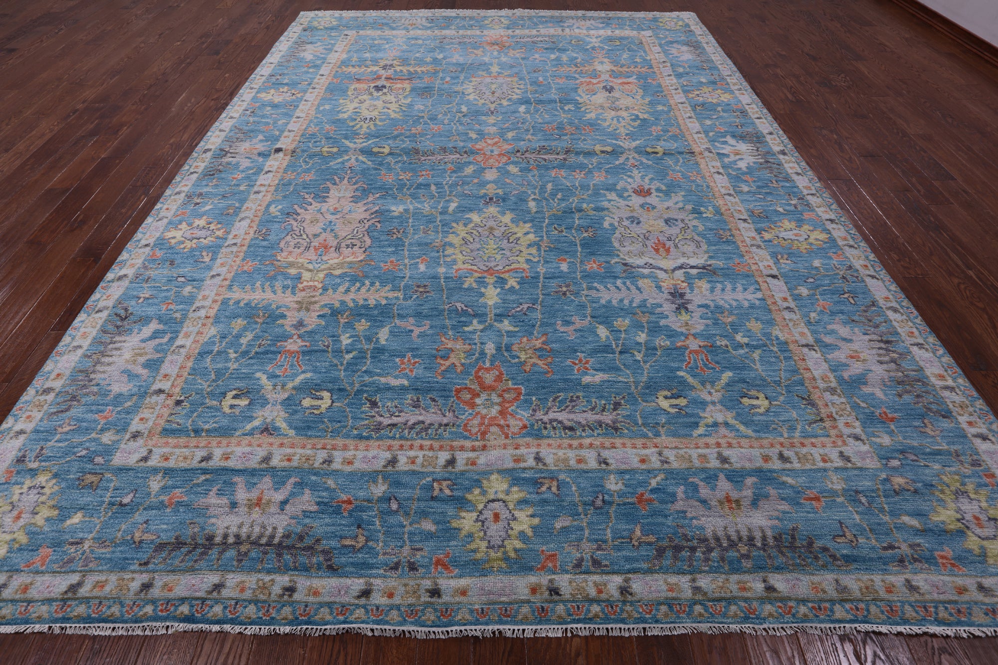 Blue Turkish Oushak Hand Knotted Wool Rug - 10' 1" X 13' 11" - Golden Nile