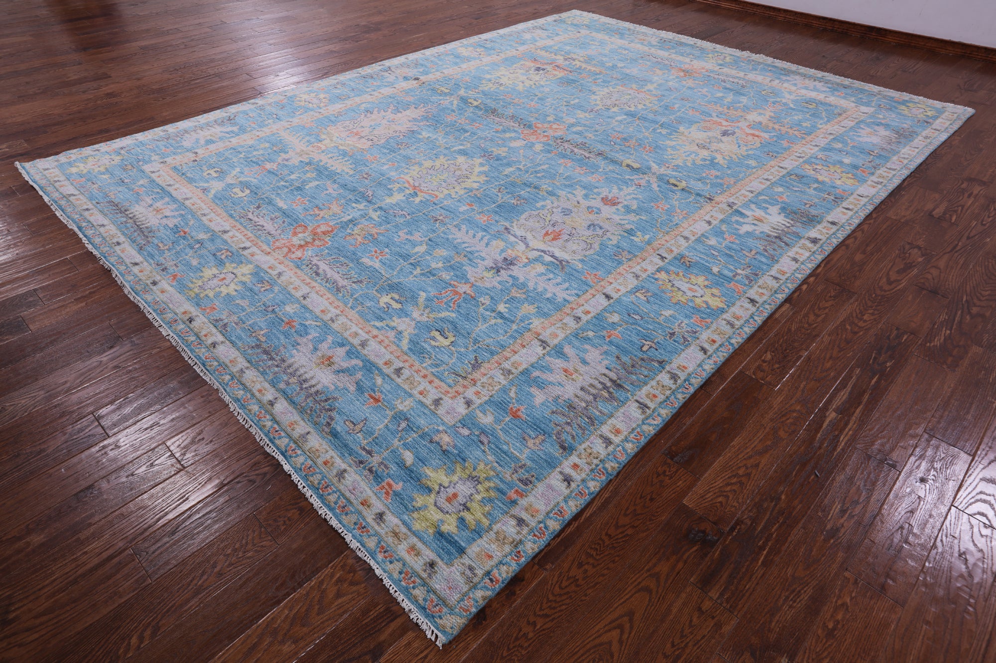 Blue Turkish Oushak Hand Knotted Wool Rug - 10' 1" X 13' 11" - Golden Nile