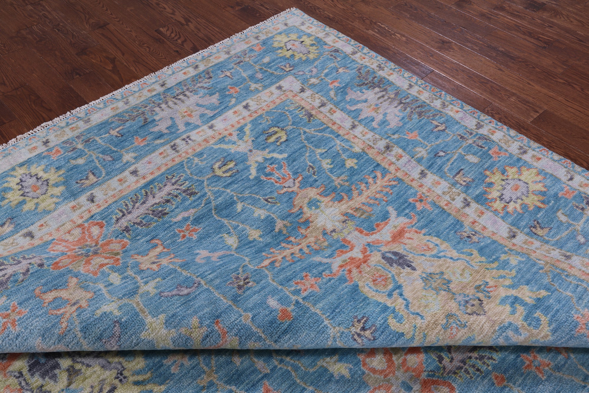 Blue Turkish Oushak Hand Knotted Wool Rug - 10' 1" X 13' 11" - Golden Nile