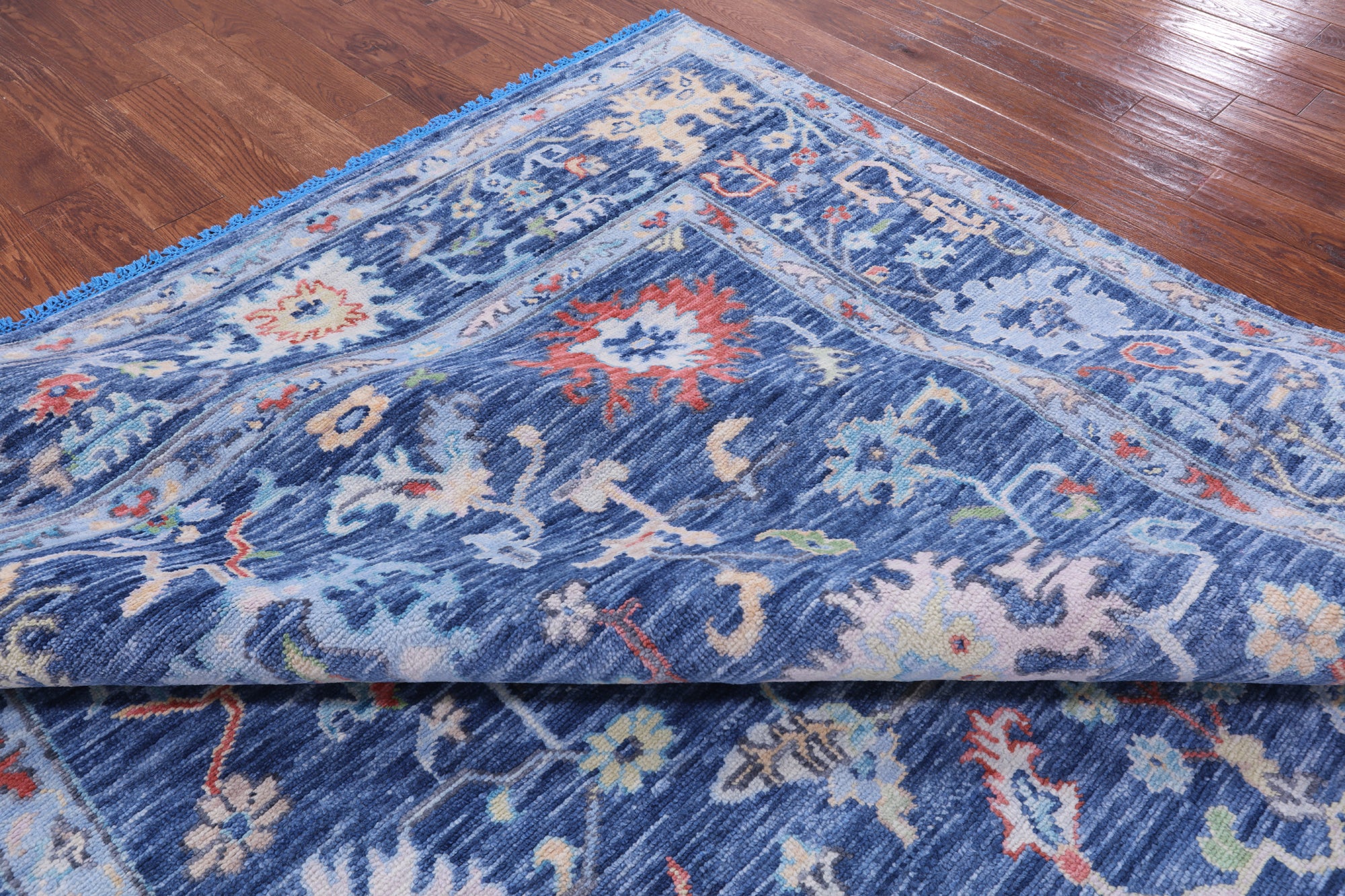 Blue Turkish Oushak Handmade Wool Rug - 9' 2" X 12' 0" - Golden Nile