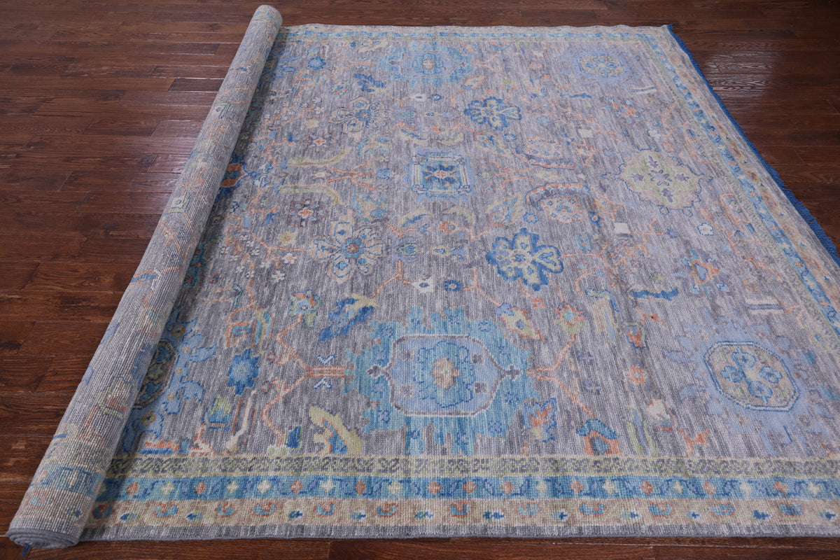 Grey Turkish Oushak Hand Knotted Wool Rug - 9' 1" X 12' 2" - Golden Nile