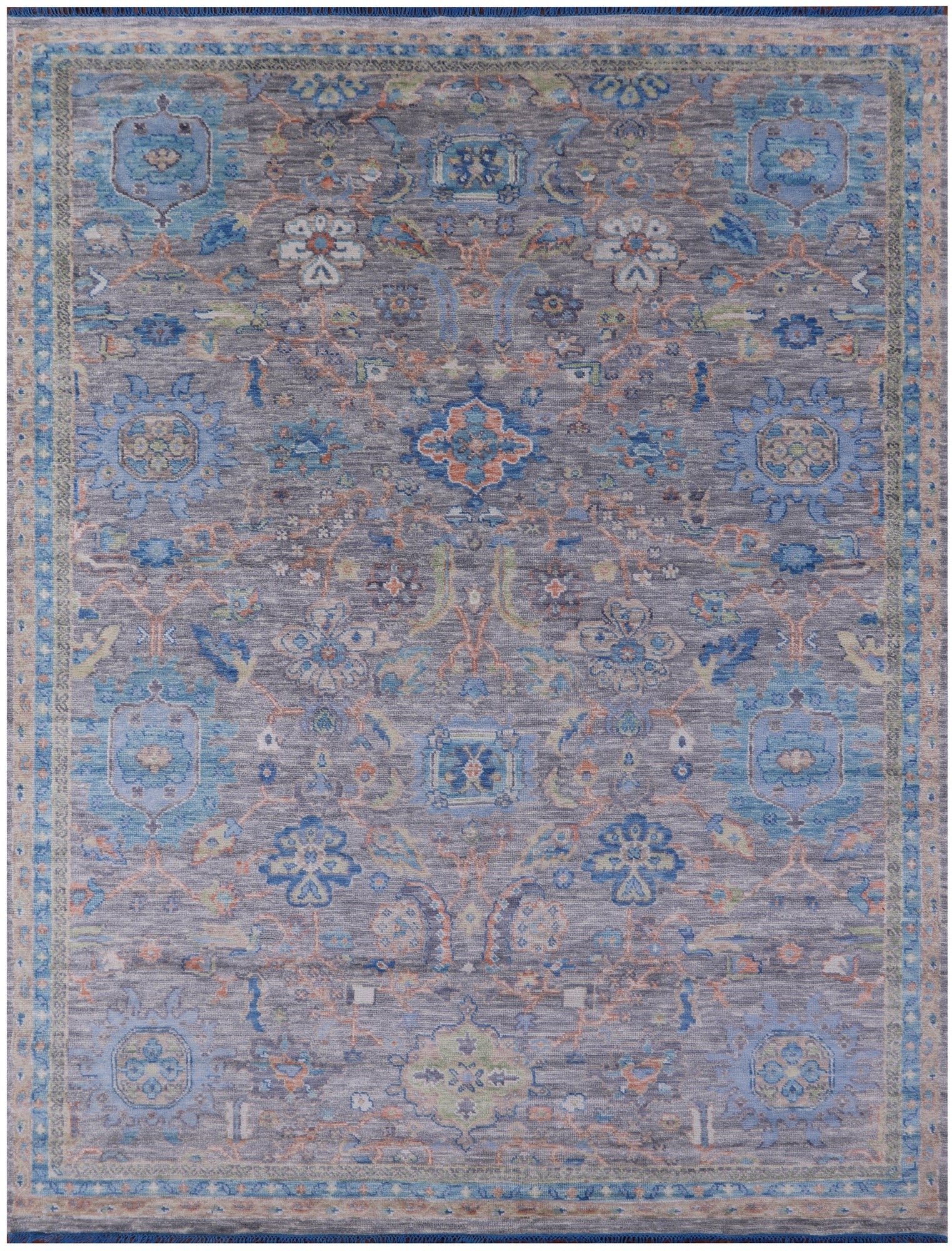 Grey Turkish Oushak Hand Knotted Wool Rug - 9' 1" X 12' 2" - Golden Nile