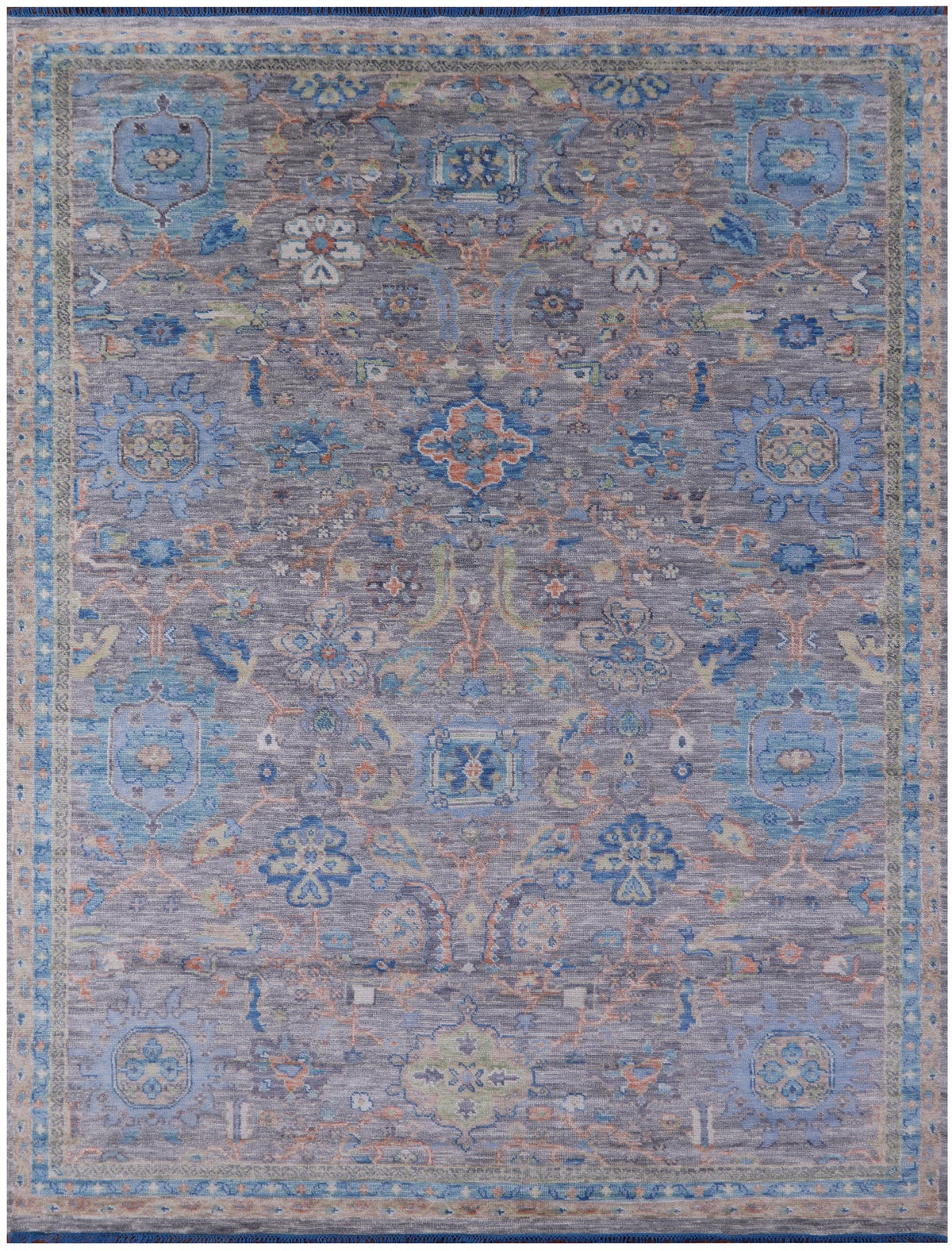 Grey Turkish Oushak Hand Knotted Wool Rug - 9' 1" X 12' 2" - Golden Nile