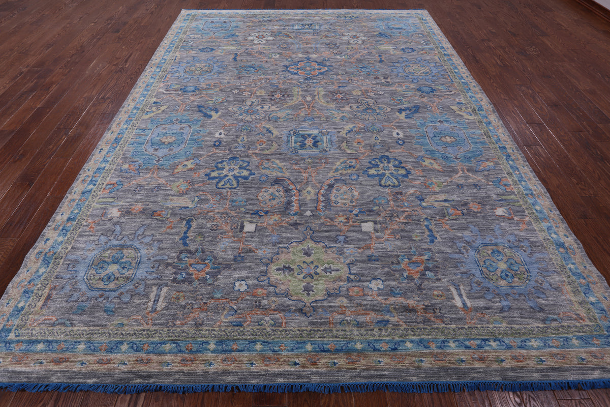Grey Turkish Oushak Hand Knotted Wool Rug - 9' 1" X 12' 2" - Golden Nile