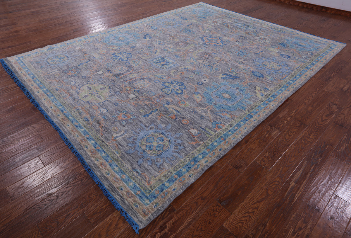 Grey Turkish Oushak Hand Knotted Wool Rug - 9' 1" X 12' 2" - Golden Nile