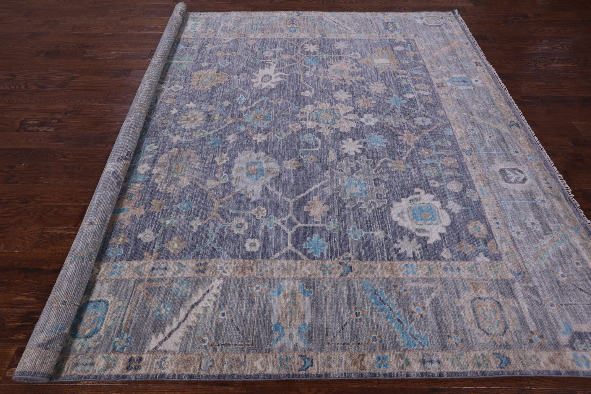Grey Square Turkish Oushak Hand Knotted Wool Rug - 8' 11" X 9' 1" - Golden Nile
