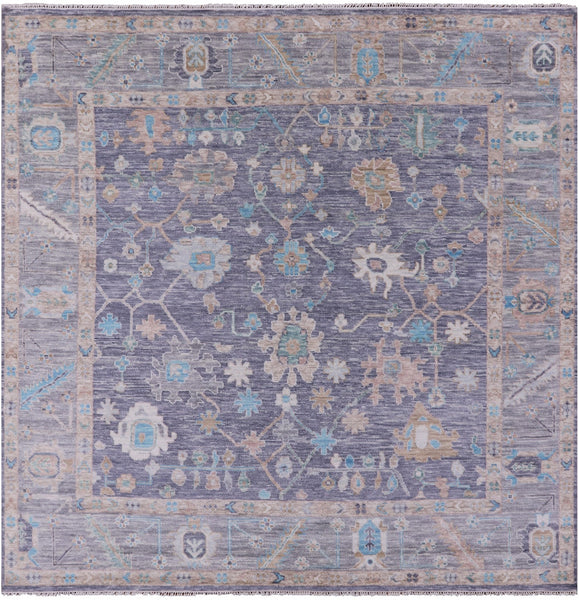 Grey Square Turkish Oushak Hand Knotted Wool Rug - 8' 11" X 9' 1" - Golden Nile