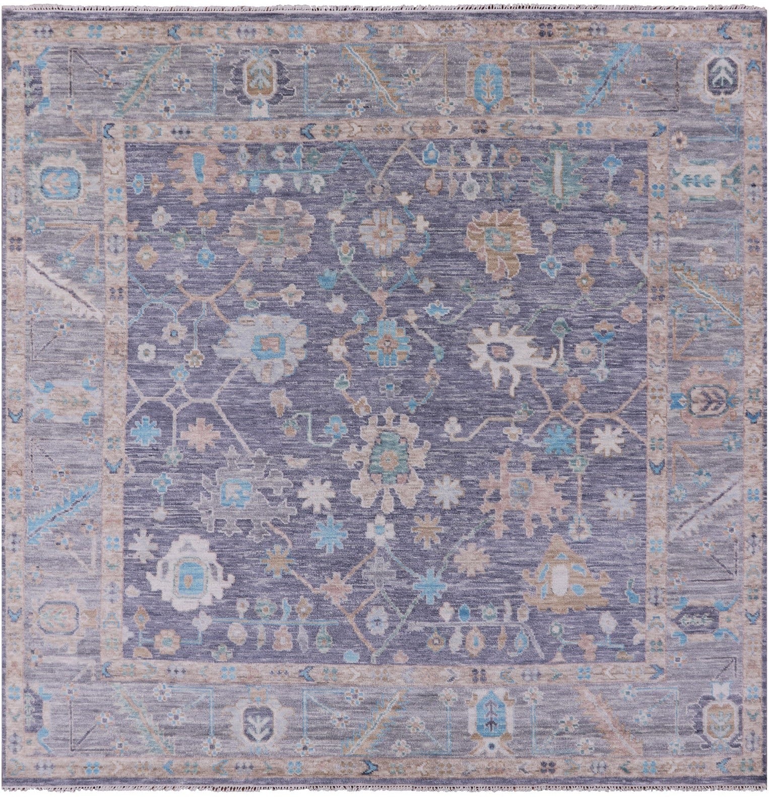 Grey Square Turkish Oushak Hand Knotted Wool Rug - 8' 11" X 9' 1" - Golden Nile