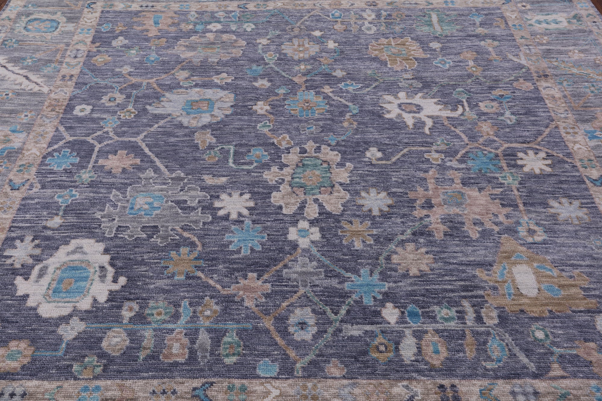 Grey Square Turkish Oushak Hand Knotted Wool Rug - 8' 11" X 9' 1" - Golden Nile