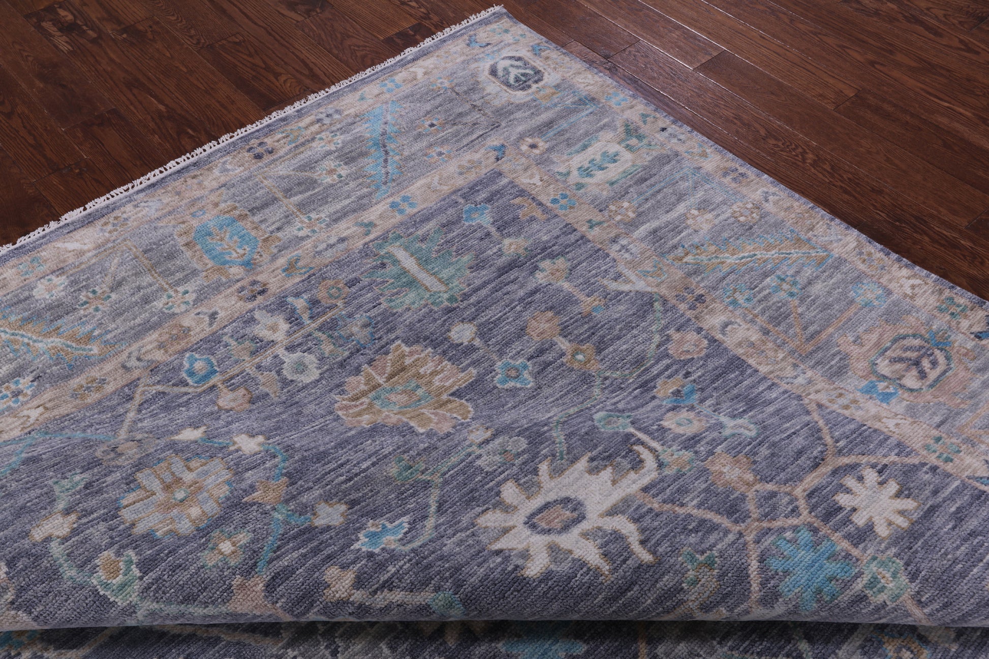 Grey Square Turkish Oushak Hand Knotted Wool Rug - 8' 11" X 9' 1" - Golden Nile