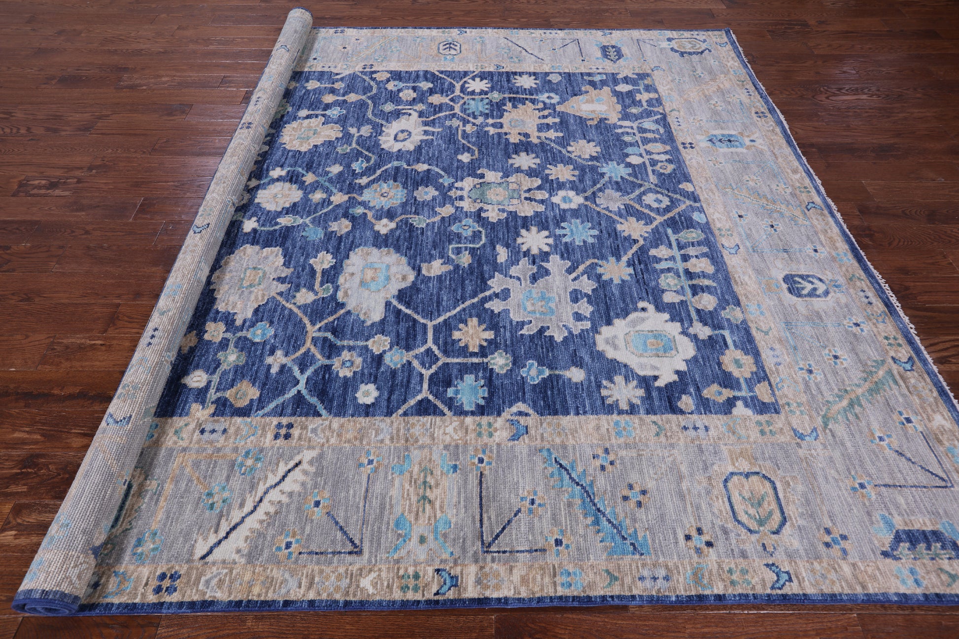 Blue Square Turkish Oushak Hand Knotted Wool Rug - 9' 1" X 9' 3" - Golden Nile