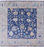 Blue Square Turkish Oushak Hand Knotted Wool Rug - 9' 1" X 9' 3" - Golden Nile