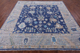 Blue Square Turkish Oushak Hand Knotted Wool Rug - 9' 1" X 9' 3" - Golden Nile