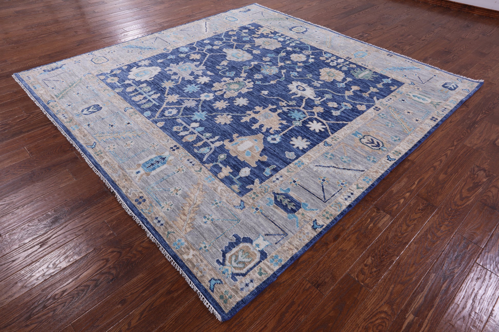 Blue Square Turkish Oushak Hand Knotted Wool Rug - 9' 1" X 9' 3" - Golden Nile