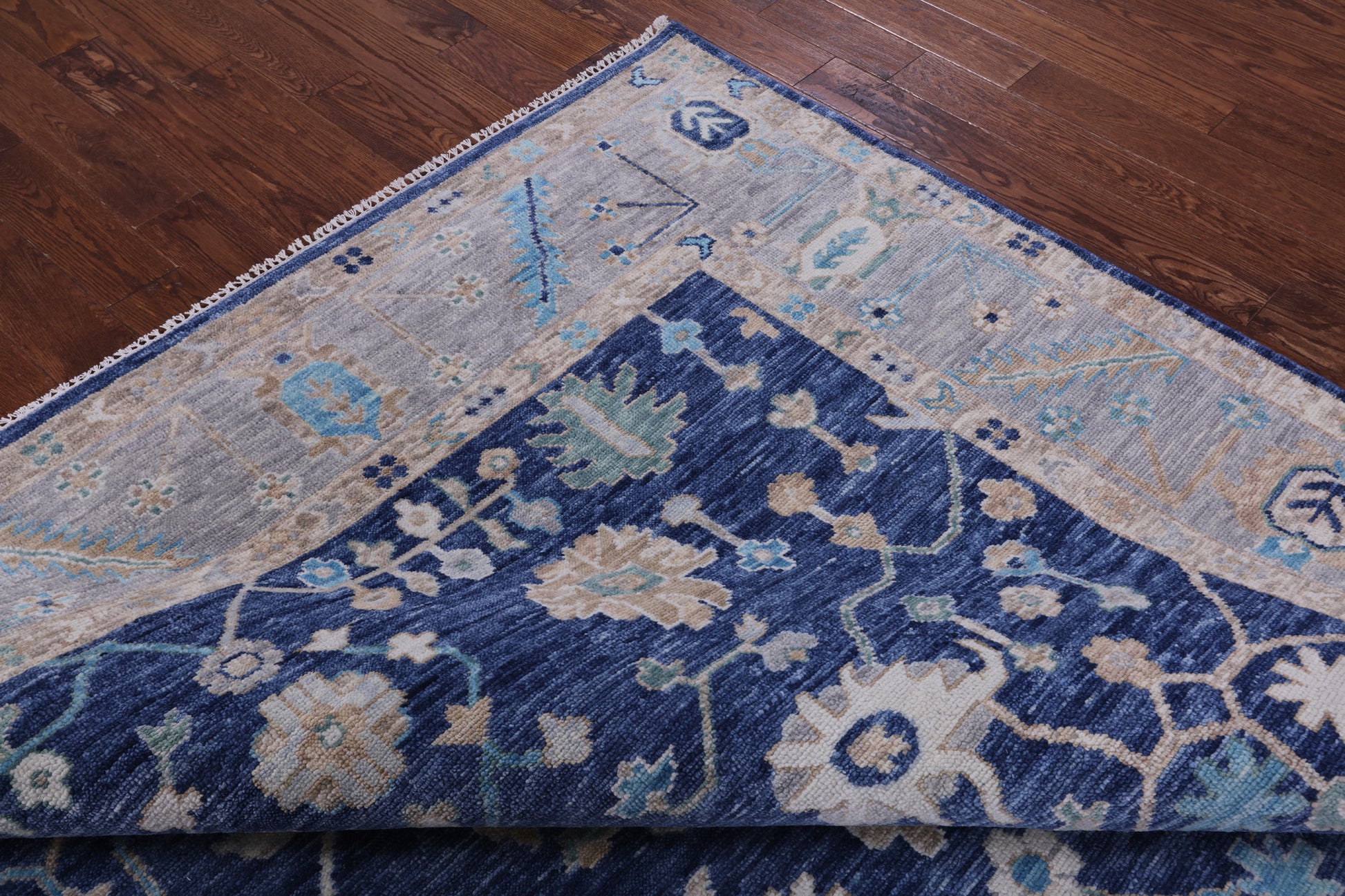Blue Square Turkish Oushak Hand Knotted Wool Rug - 9' 1" X 9' 3" - Golden Nile