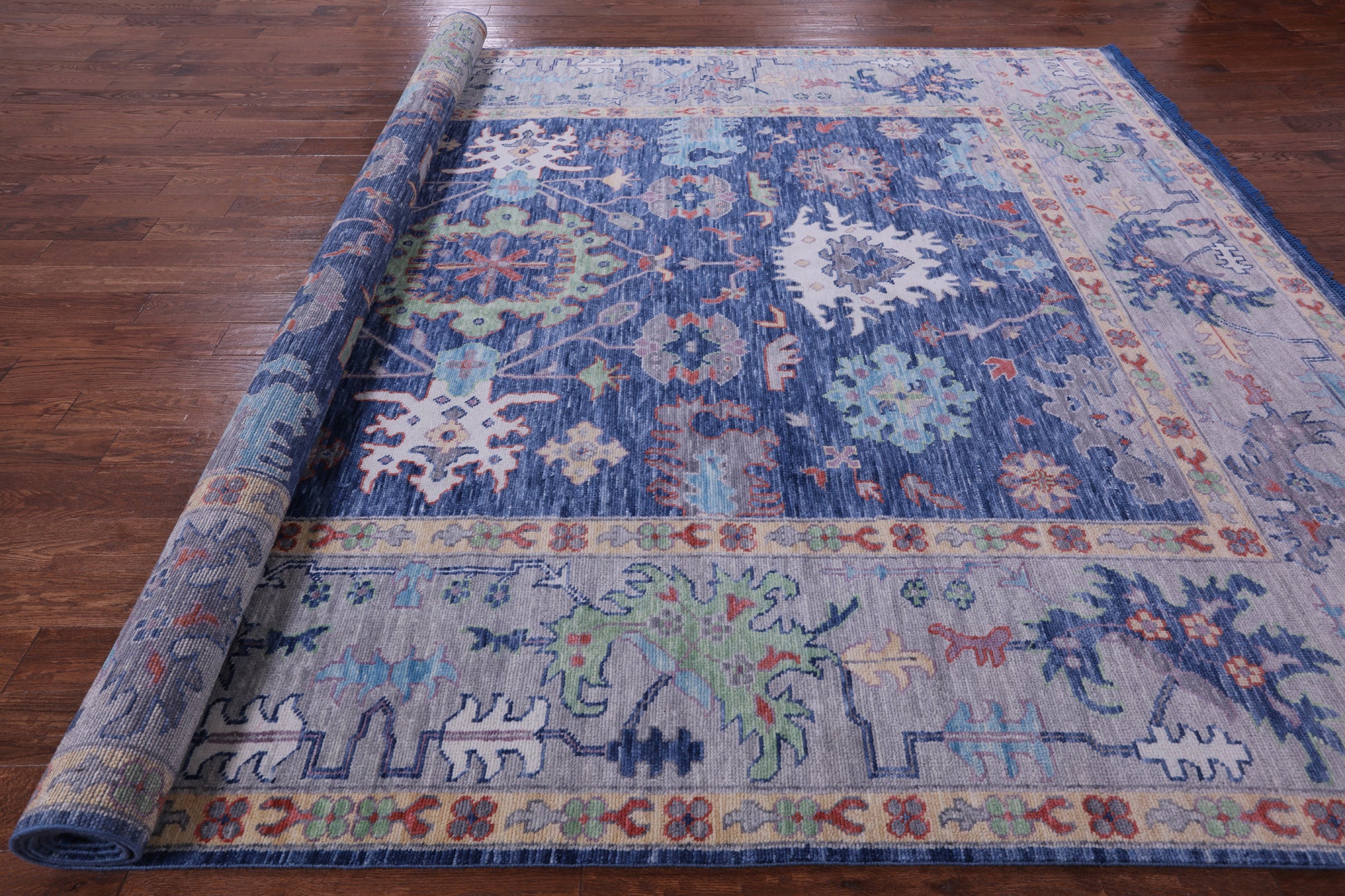 Blue Turkish Oushak Hand Knotted Wool Rug - 10' 2" X 14' 0" - Golden Nile