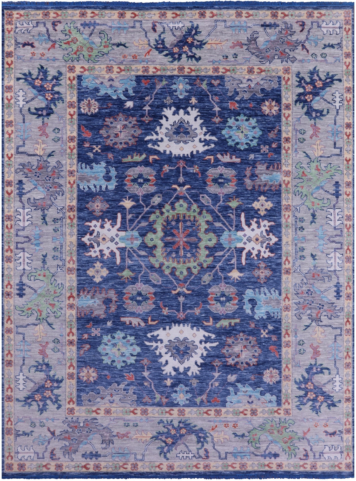 Blue Turkish Oushak Hand Knotted Wool Rug - 10' 2" X 14' 0" - Golden Nile