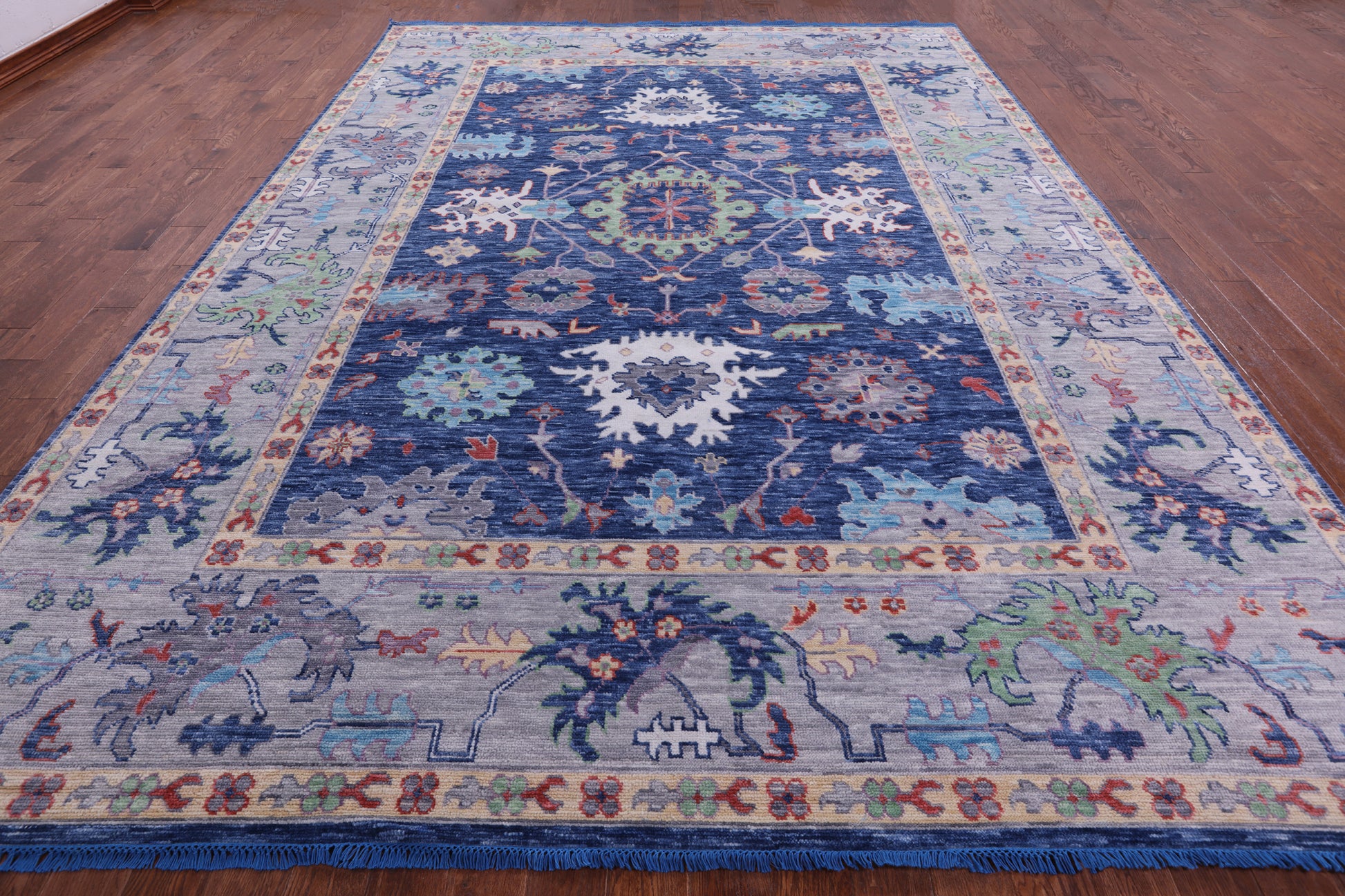 Blue Turkish Oushak Hand Knotted Wool Rug - 10' 2" X 14' 0" - Golden Nile
