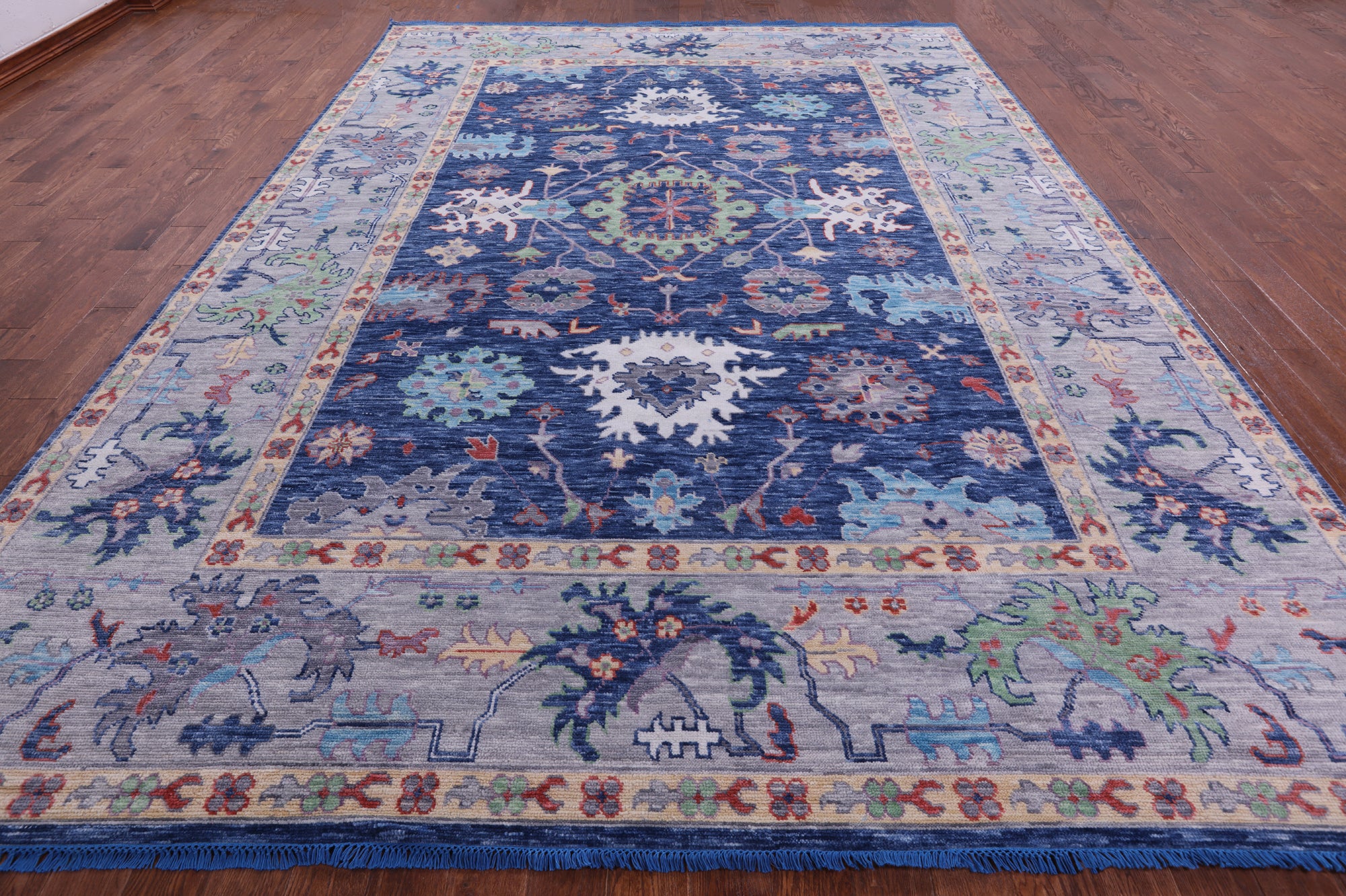 Blue Turkish Oushak Hand Knotted Wool Rug - 10' 2" X 14' 0" - Golden Nile