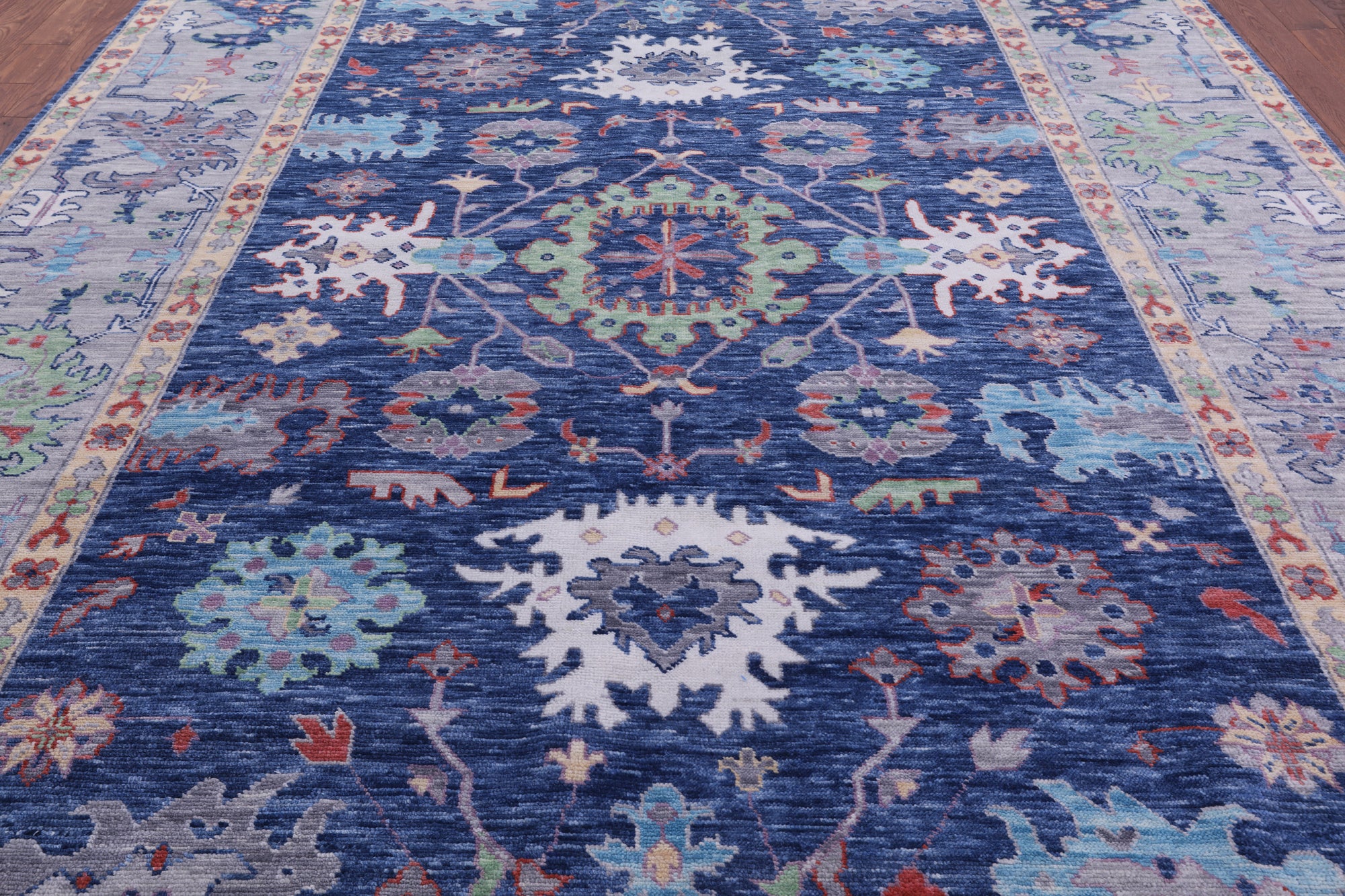 Blue Turkish Oushak Hand Knotted Wool Rug - 10' 2" X 14' 0" - Golden Nile