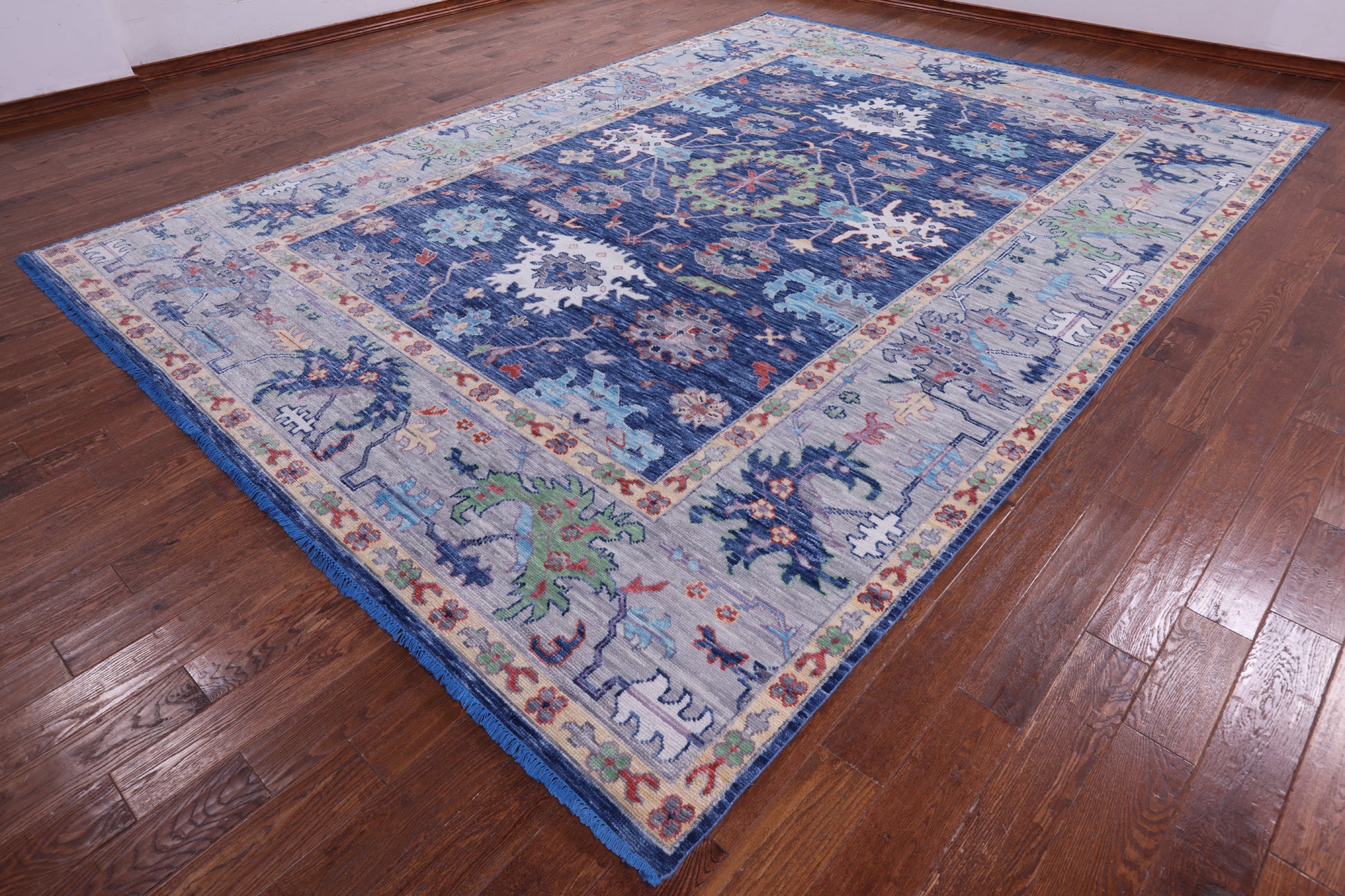 Blue Turkish Oushak Hand Knotted Wool Rug - 10' 2" X 14' 0" - Golden Nile