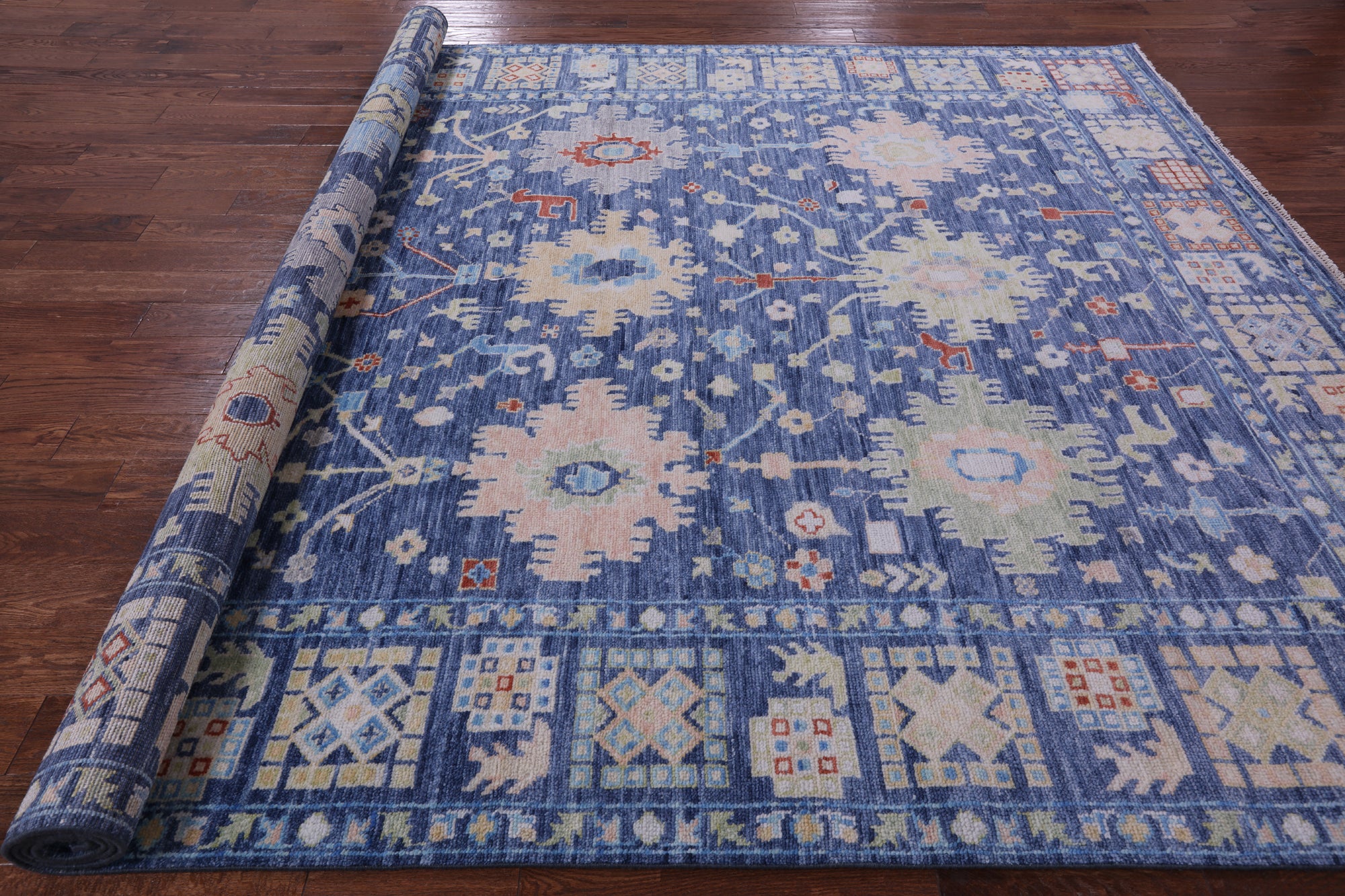 Blue Turkish Oushak Hand Knotted Wool Rug - 9' 1" X 12' 3" - Golden Nile