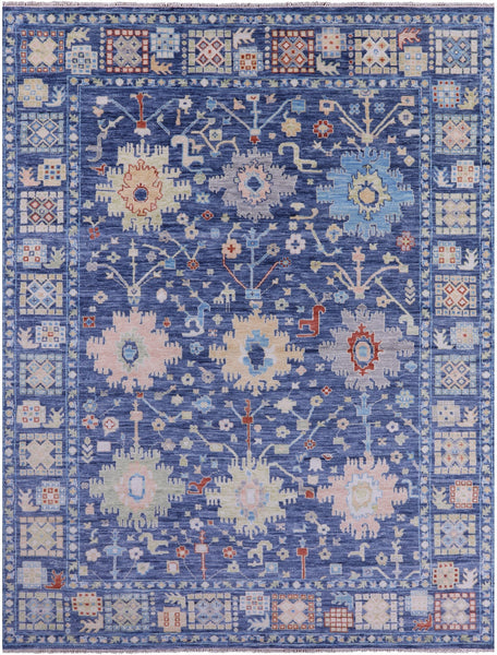 Blue Turkish Oushak Hand Knotted Wool Rug - 9' 1" X 12' 3" - Golden Nile