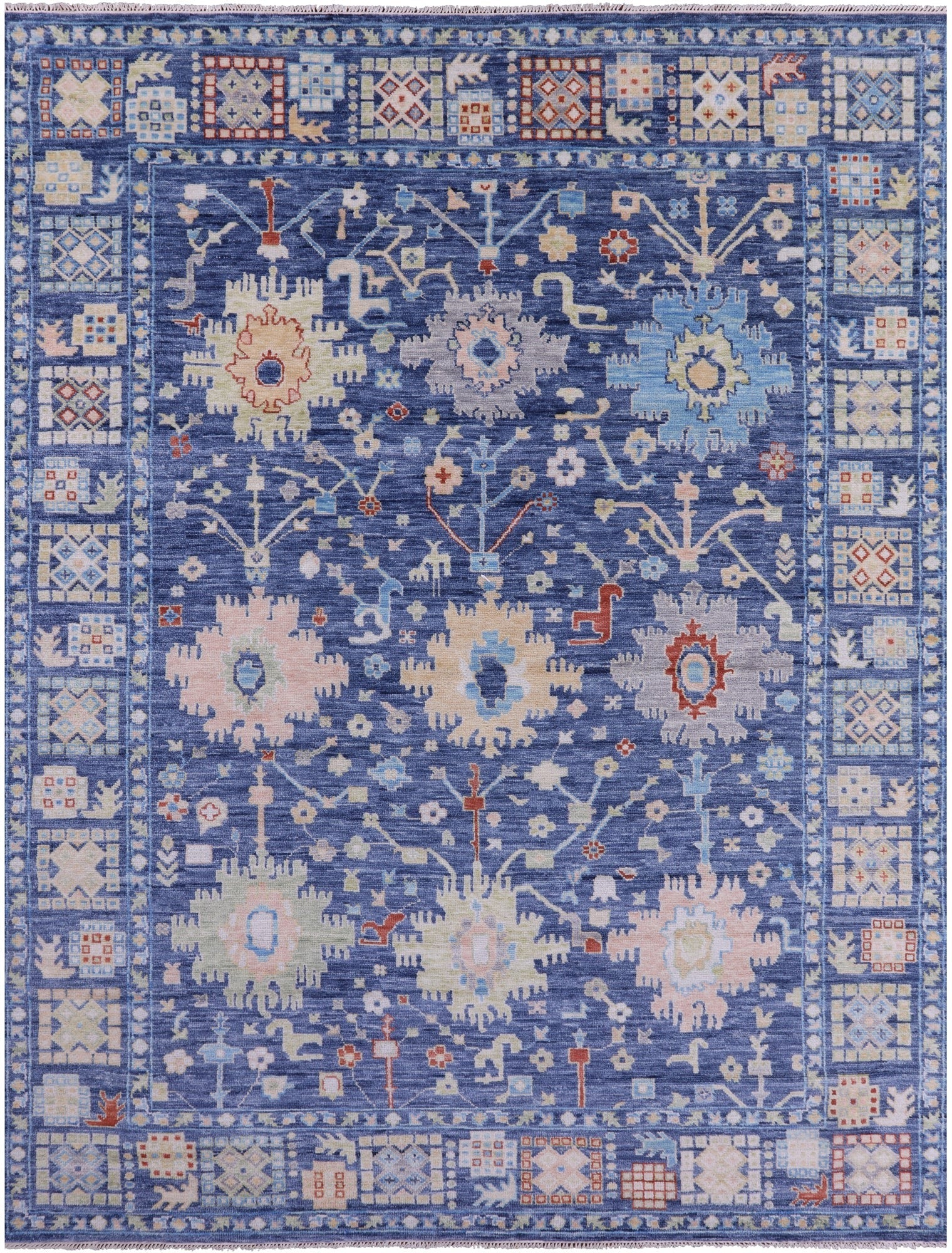 Blue Turkish Oushak Hand Knotted Wool Rug - 9' 1" X 12' 3" - Golden Nile