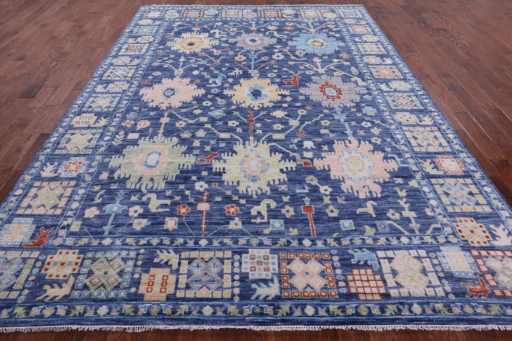 Blue Turkish Oushak Hand Knotted Wool Rug - 9' 1" X 12' 3" - Golden Nile