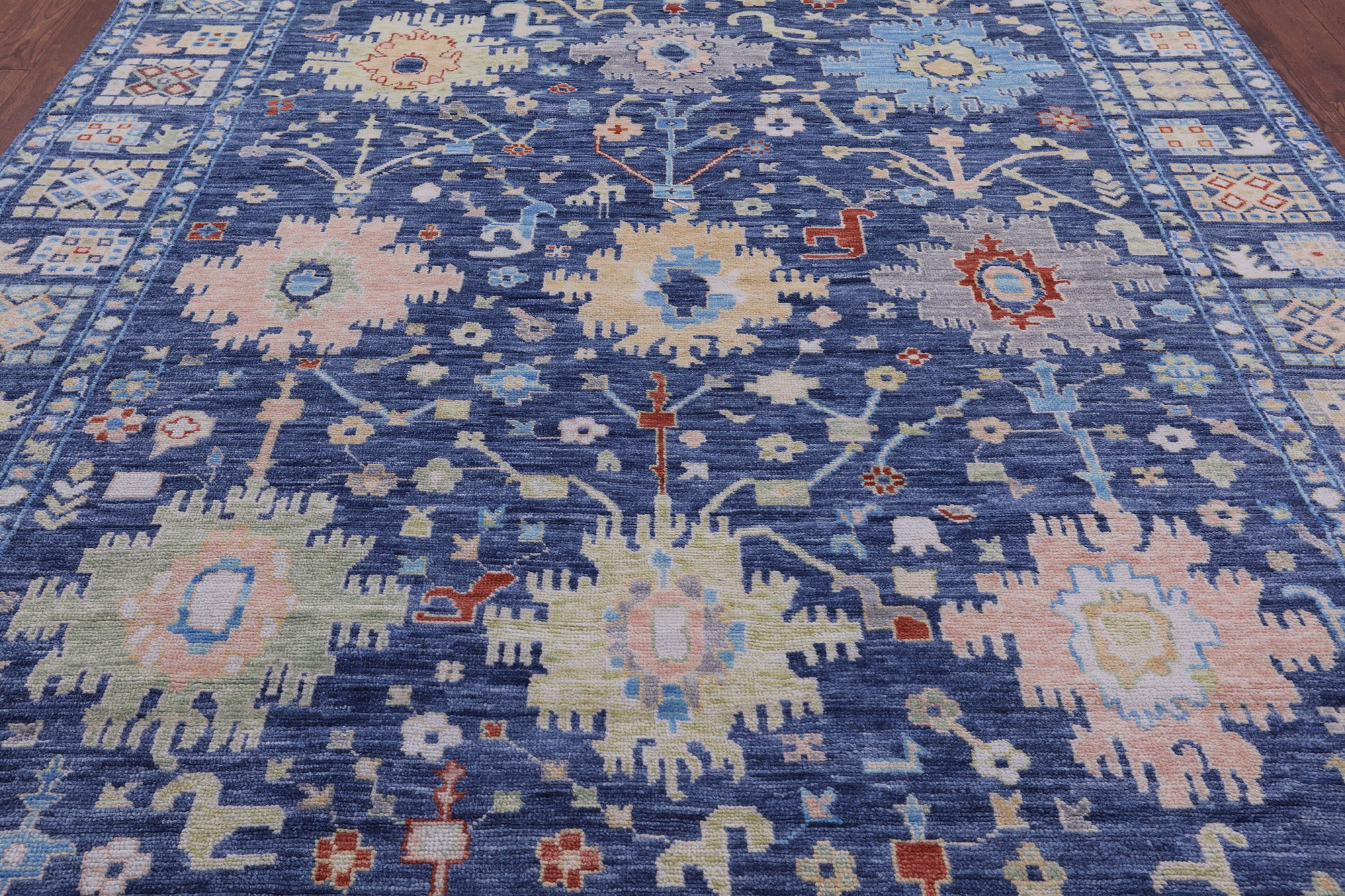 Blue Turkish Oushak Hand Knotted Wool Rug - 9' 1" X 12' 3" - Golden Nile
