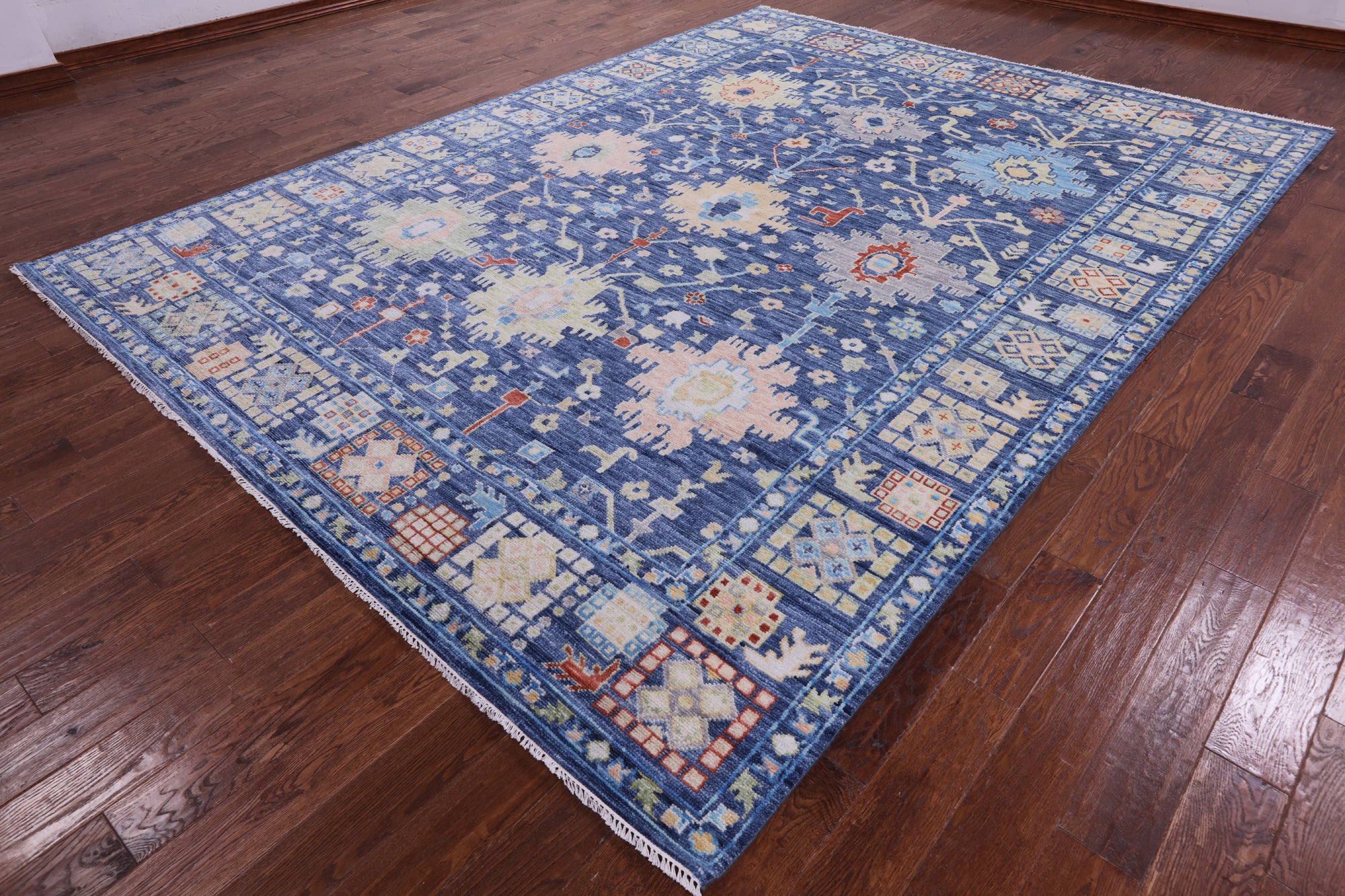 Blue Turkish Oushak Hand Knotted Wool Rug - 9' 1" X 12' 3" - Golden Nile