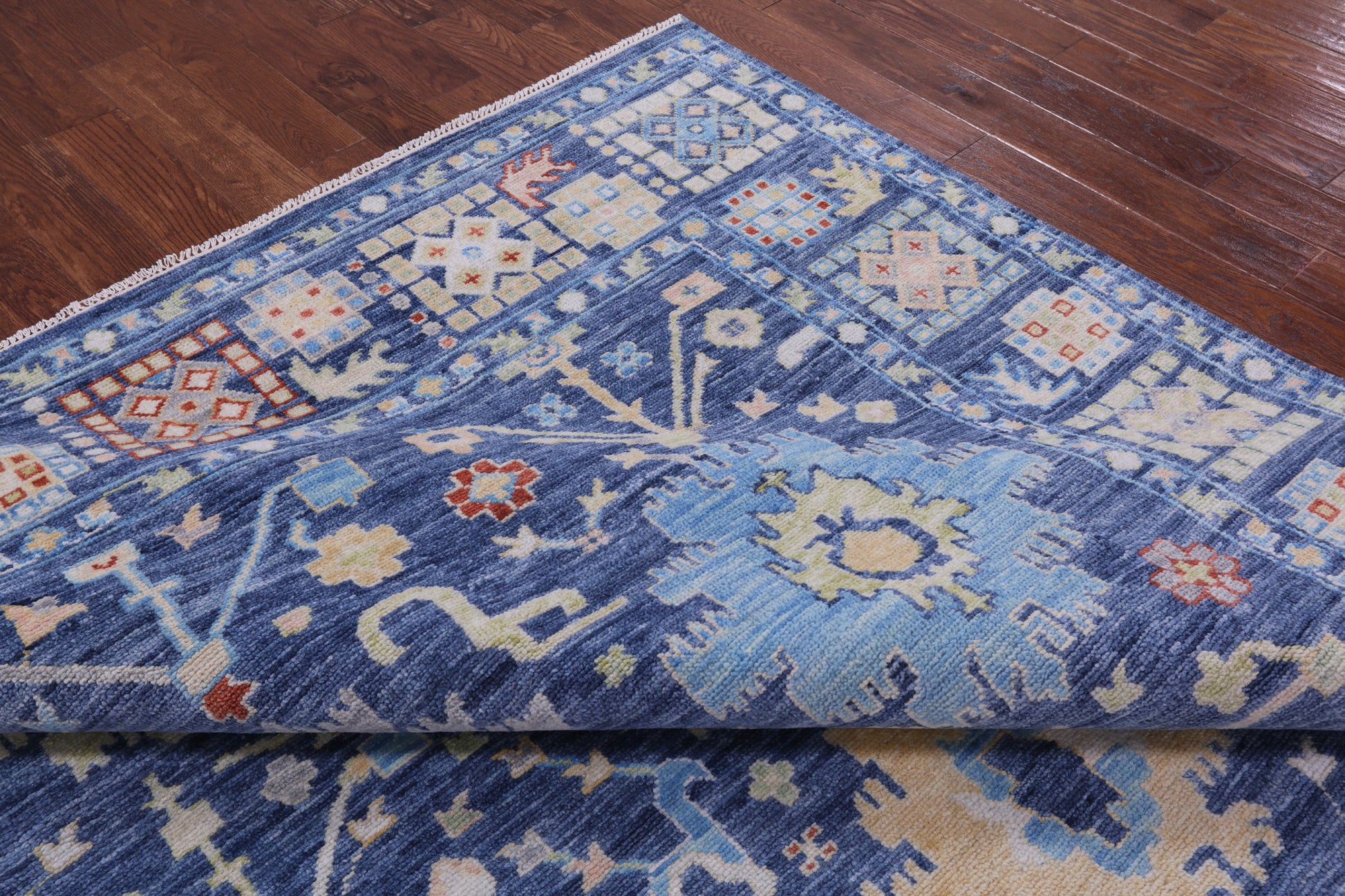 Blue Turkish Oushak Hand Knotted Wool Rug - 9' 1" X 12' 3" - Golden Nile