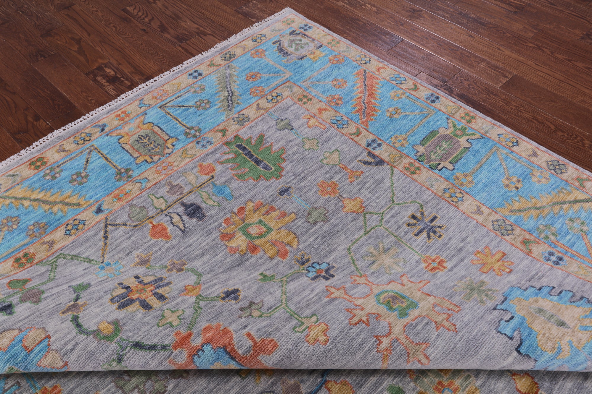 Grey Turkish Oushak Hand Knotted Wool Rug - 9' 0" X 11' 10" - Golden Nile