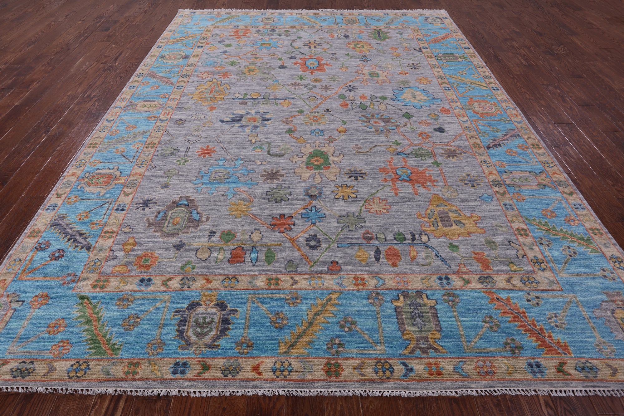 Grey Turkish Oushak Hand Knotted Wool Rug - 9' 0" X 11' 10" - Golden Nile