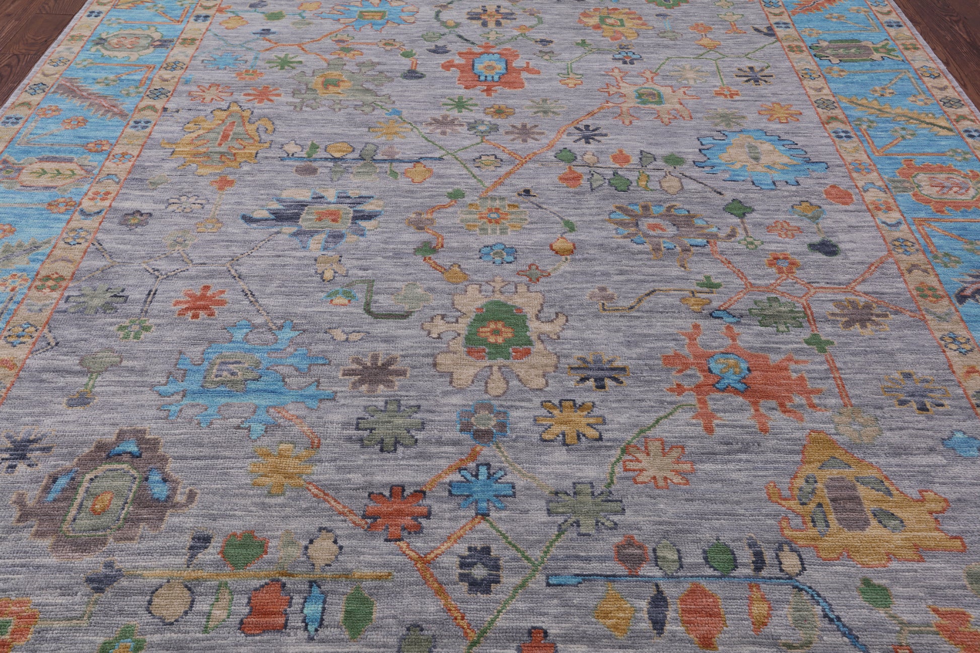 Grey Turkish Oushak Hand Knotted Wool Rug - 9' 0" X 11' 10" - Golden Nile