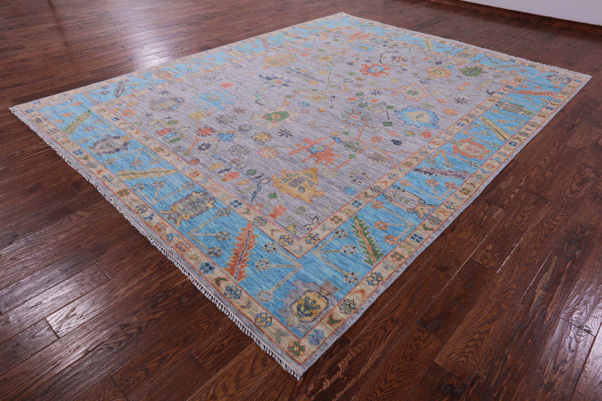 Grey Turkish Oushak Hand Knotted Wool Rug - 9' 0" X 11' 10" - Golden Nile