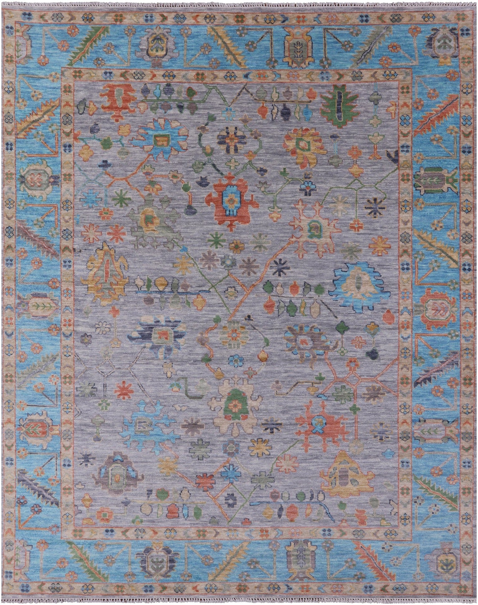 Grey Turkish Oushak Hand Knotted Wool Rug - 9' 0" X 11' 10" - Golden Nile