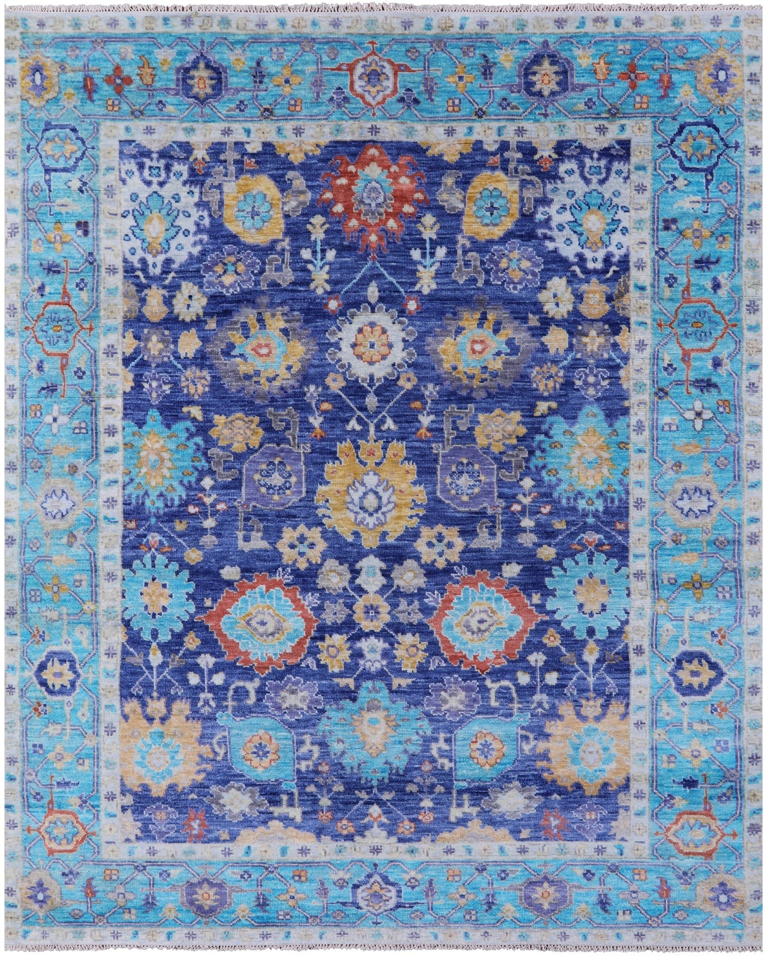 Blue Turkish Oushak Handmade Wool Rug - 8' 1" X 9' 10" - Golden Nile