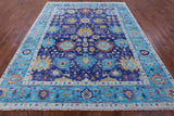 Blue Turkish Oushak Handmade Wool Rug - 8' 1" X 9' 10" - Golden Nile