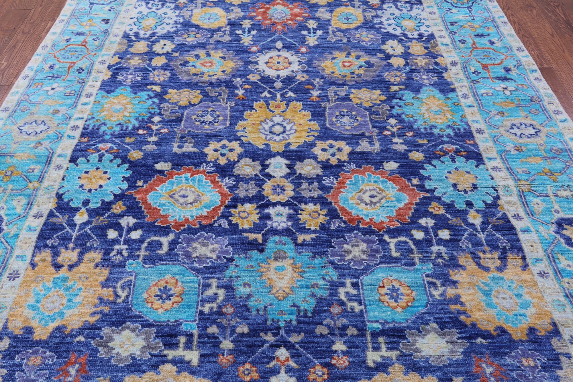Blue Turkish Oushak Handmade Wool Rug - 8' 1" X 9' 10" - Golden Nile