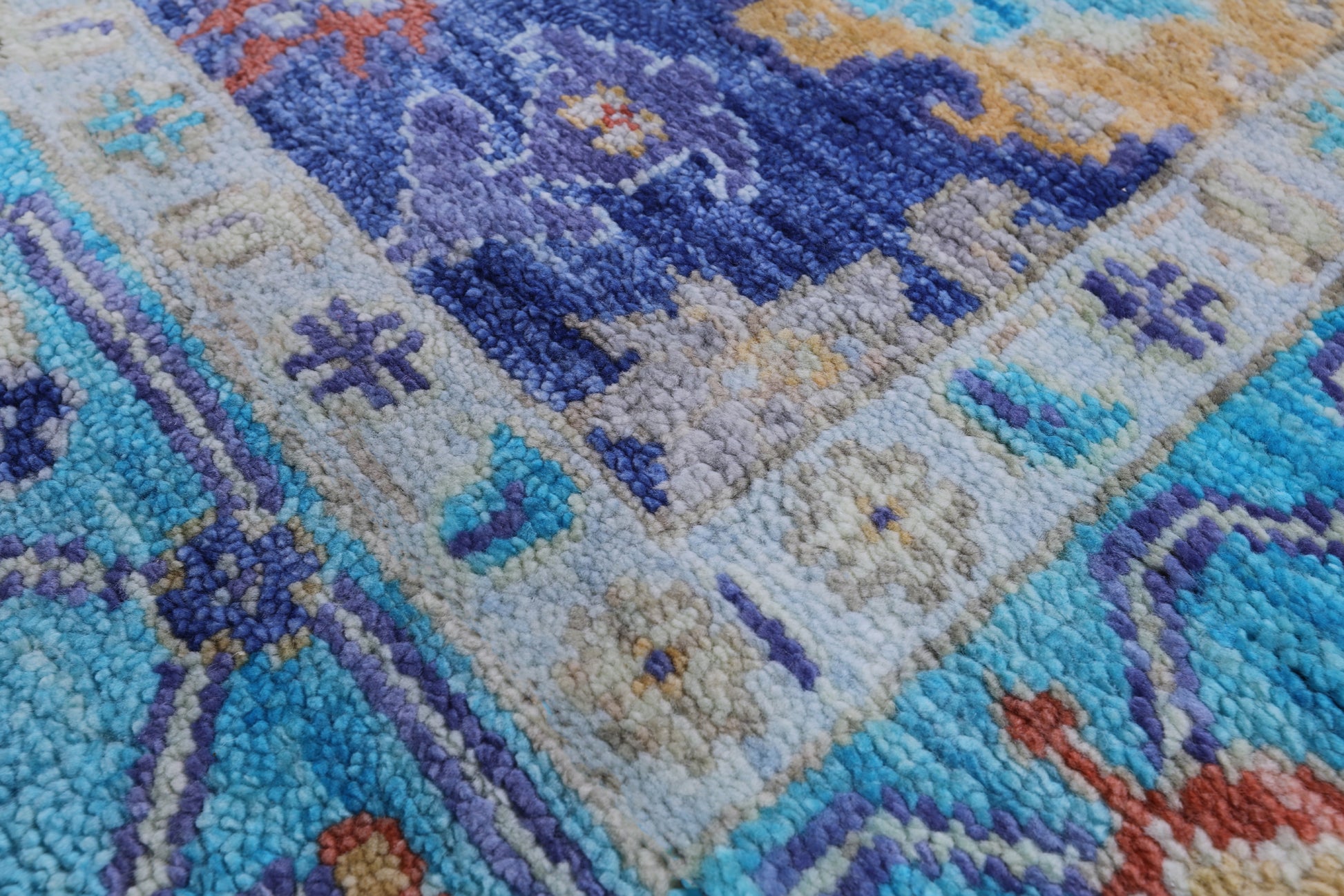 Blue Turkish Oushak Handmade Wool Rug - 8' 1" X 9' 10" - Golden Nile
