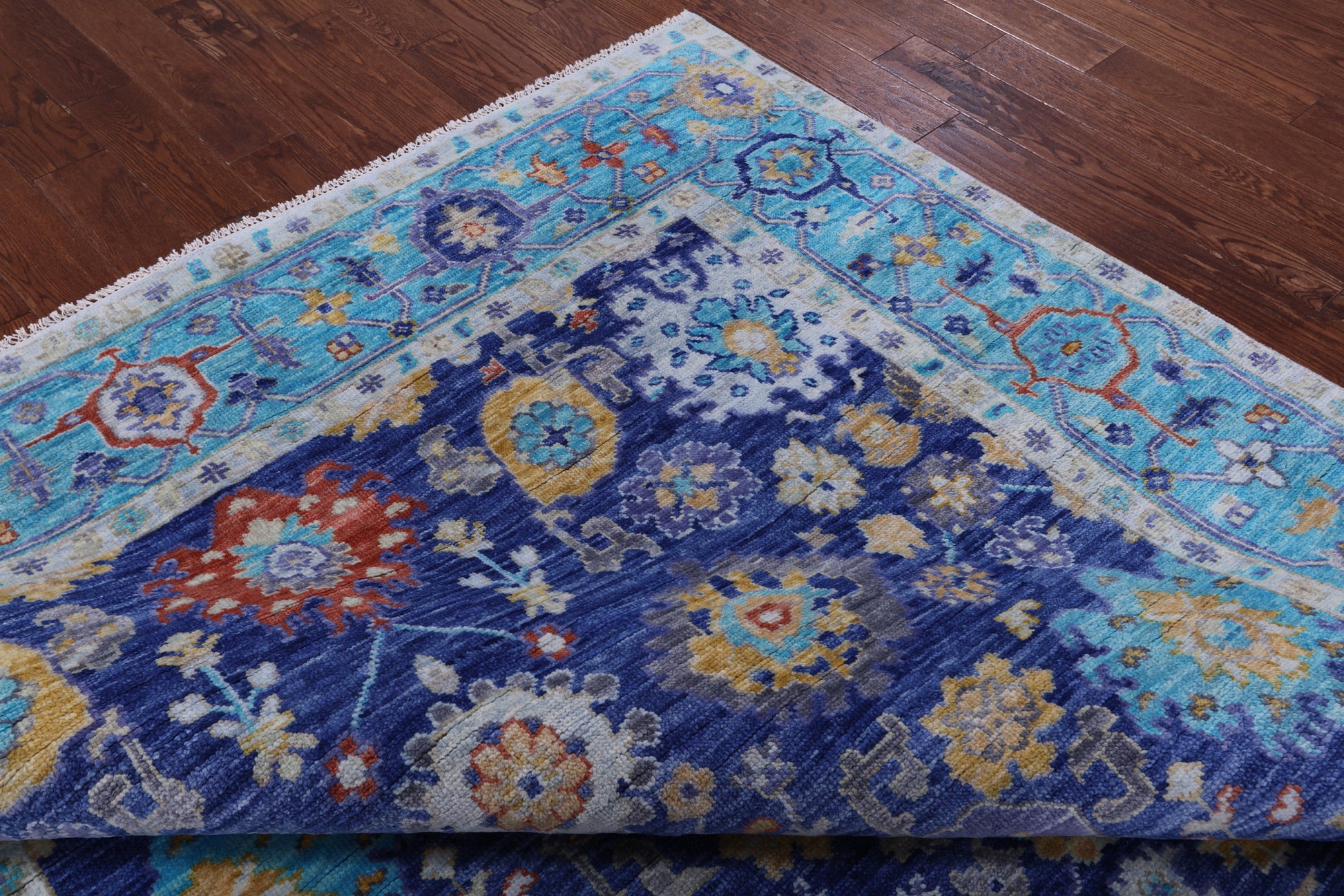 Blue Turkish Oushak Handmade Wool Rug - 8' 1" X 9' 10" - Golden Nile