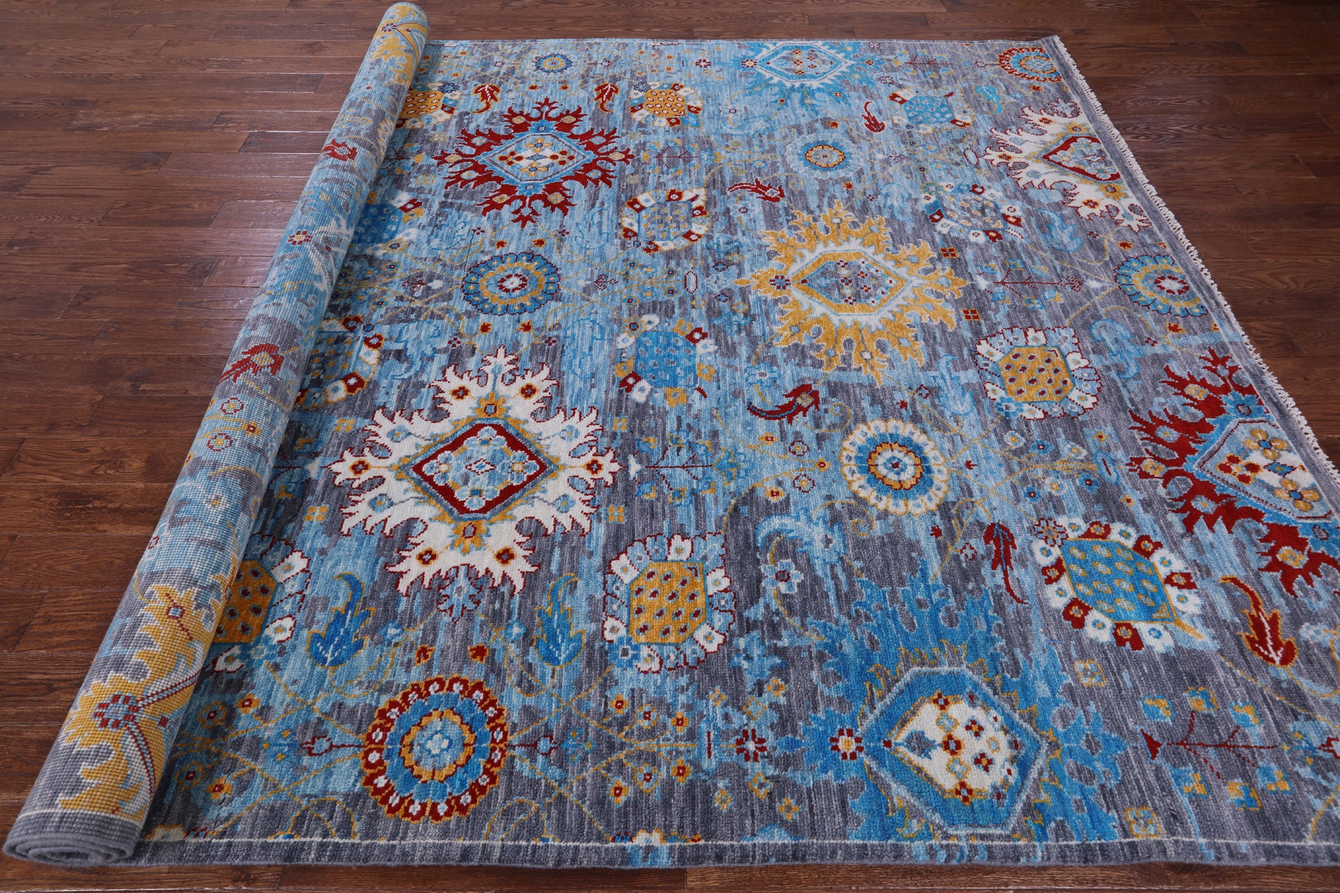 Grey Turkish Oushak Hand Knotted Wool Rug - 9' 1" X 11' 11" - Golden Nile