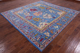 Blue Square Turkish Oushak Hand Knotted Wool Rug - 8' 11" X 9' 0" - Golden Nile