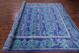 Blue William Morris Hand Knotted Wool Rug - 9' 3" X 12' 2" - Golden Nile