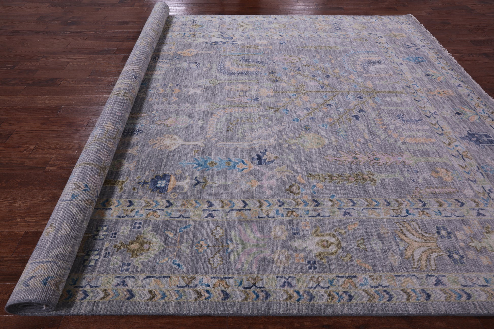 Grey Turkish Oushak Hand Knotted Wool Rug - 10' 0" X 13' 11" - Golden Nile