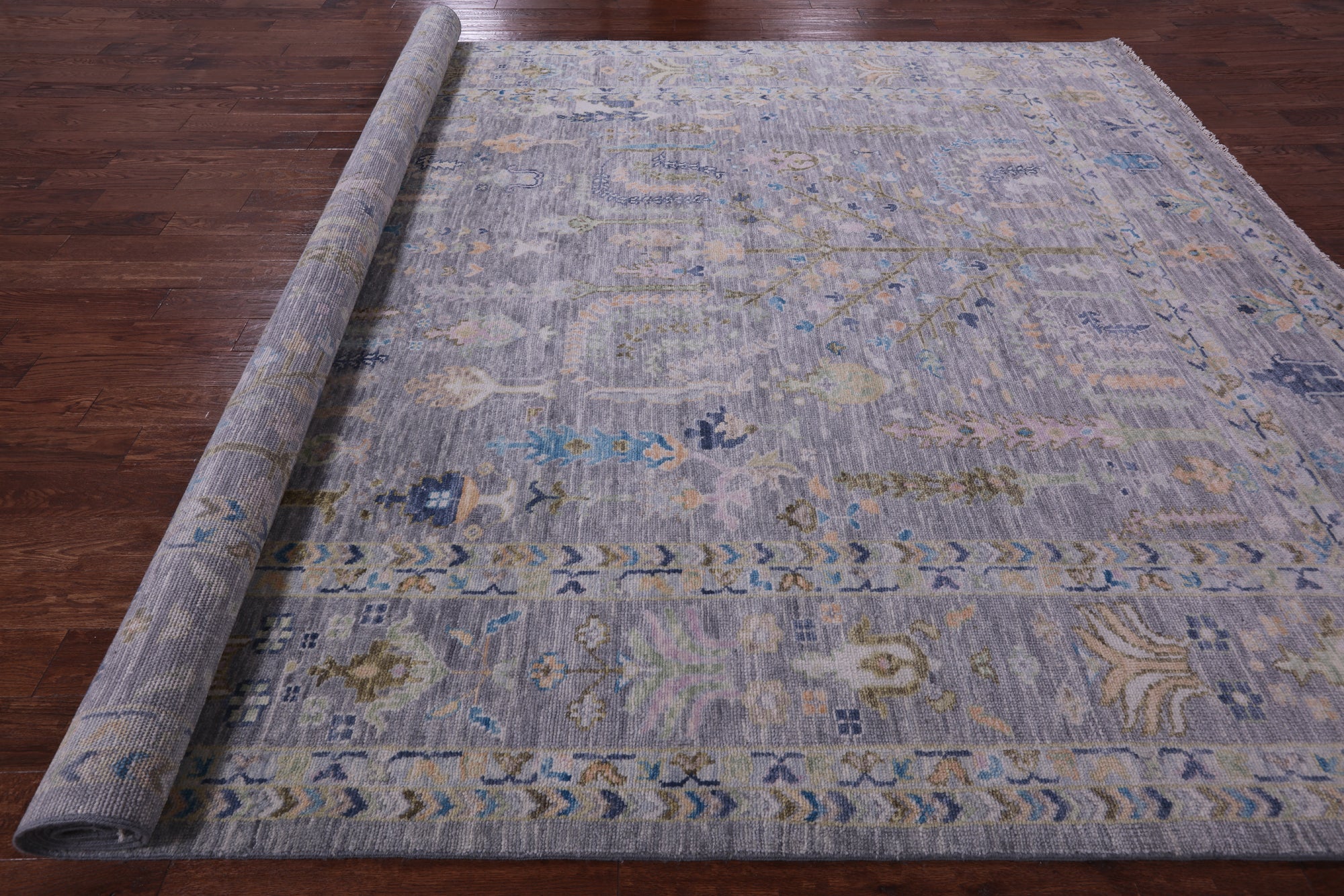 Grey Turkish Oushak Hand Knotted Wool Rug - 10' 0" X 13' 11" - Golden Nile